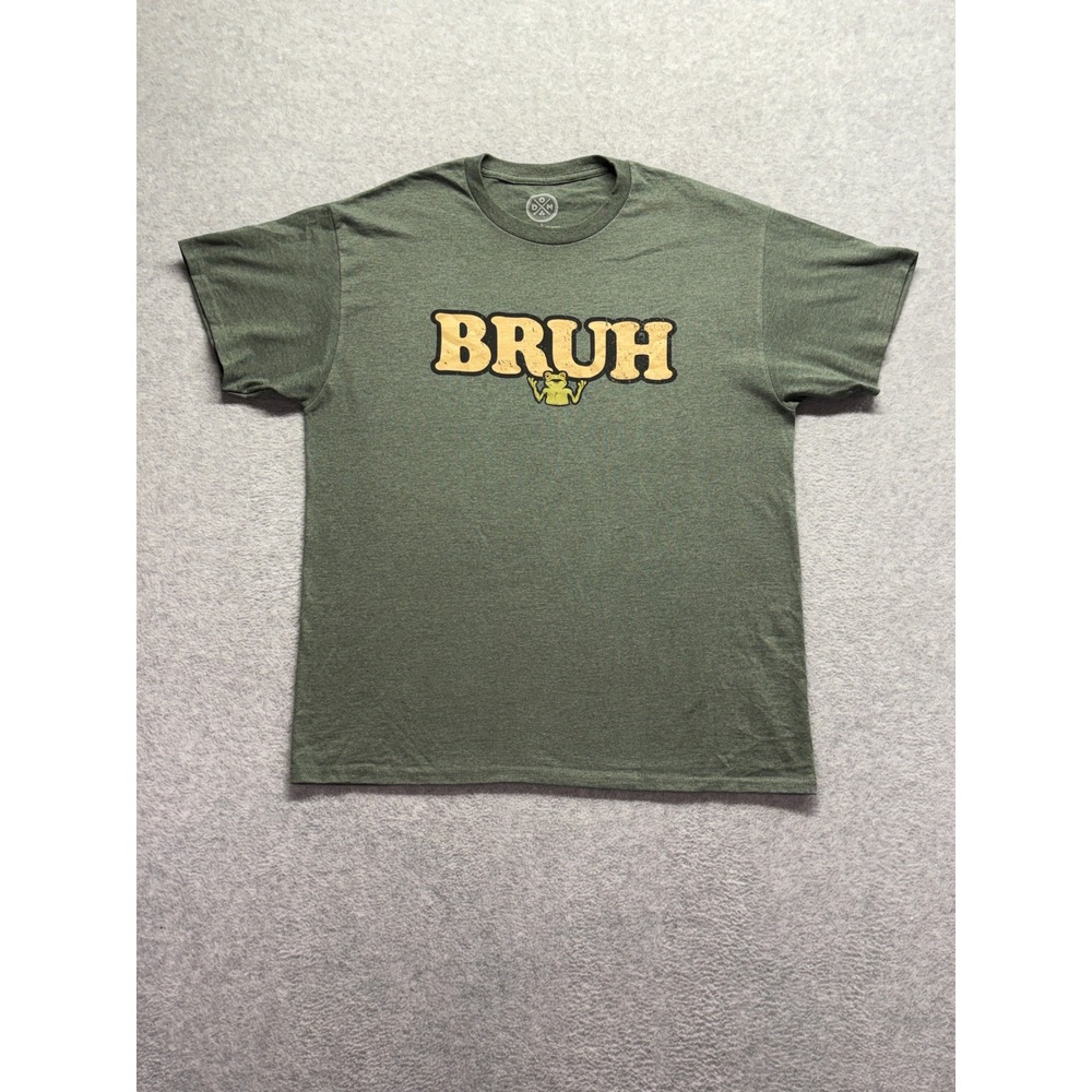 D&M Bruh Frog Graphic T-Shirt Mens Large Green Heather Short Sleeve Crewneck